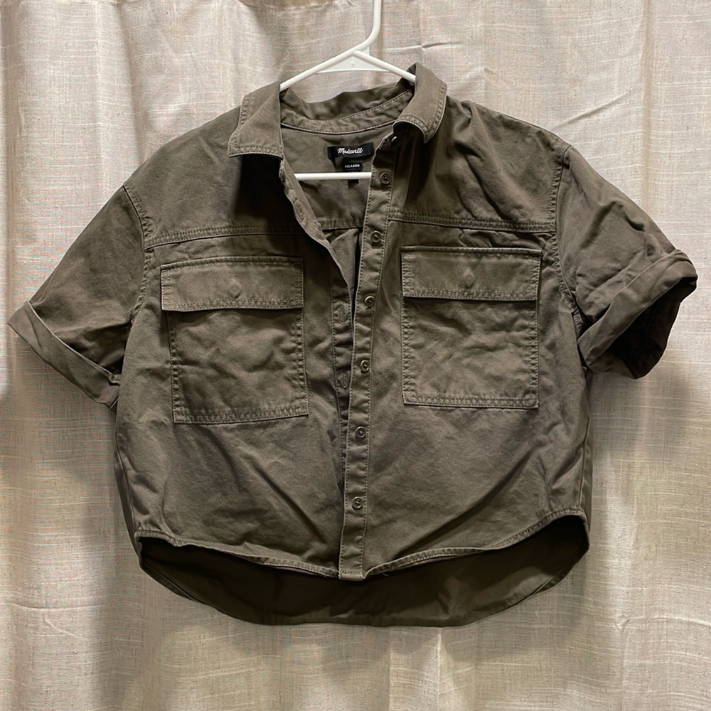 Madewell green short sleeve button up